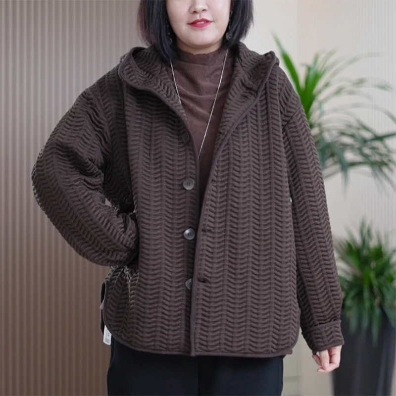 酷丝棉加厚短款外套精致麦穗纹编织包边保暖大码连帽秋季棉服女潮