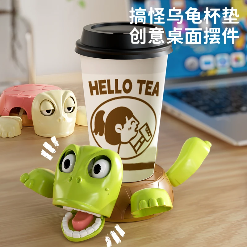 按压瞪眼乌龟王八水杯垫创意解压玩具办公室减压神器解闷小玩意