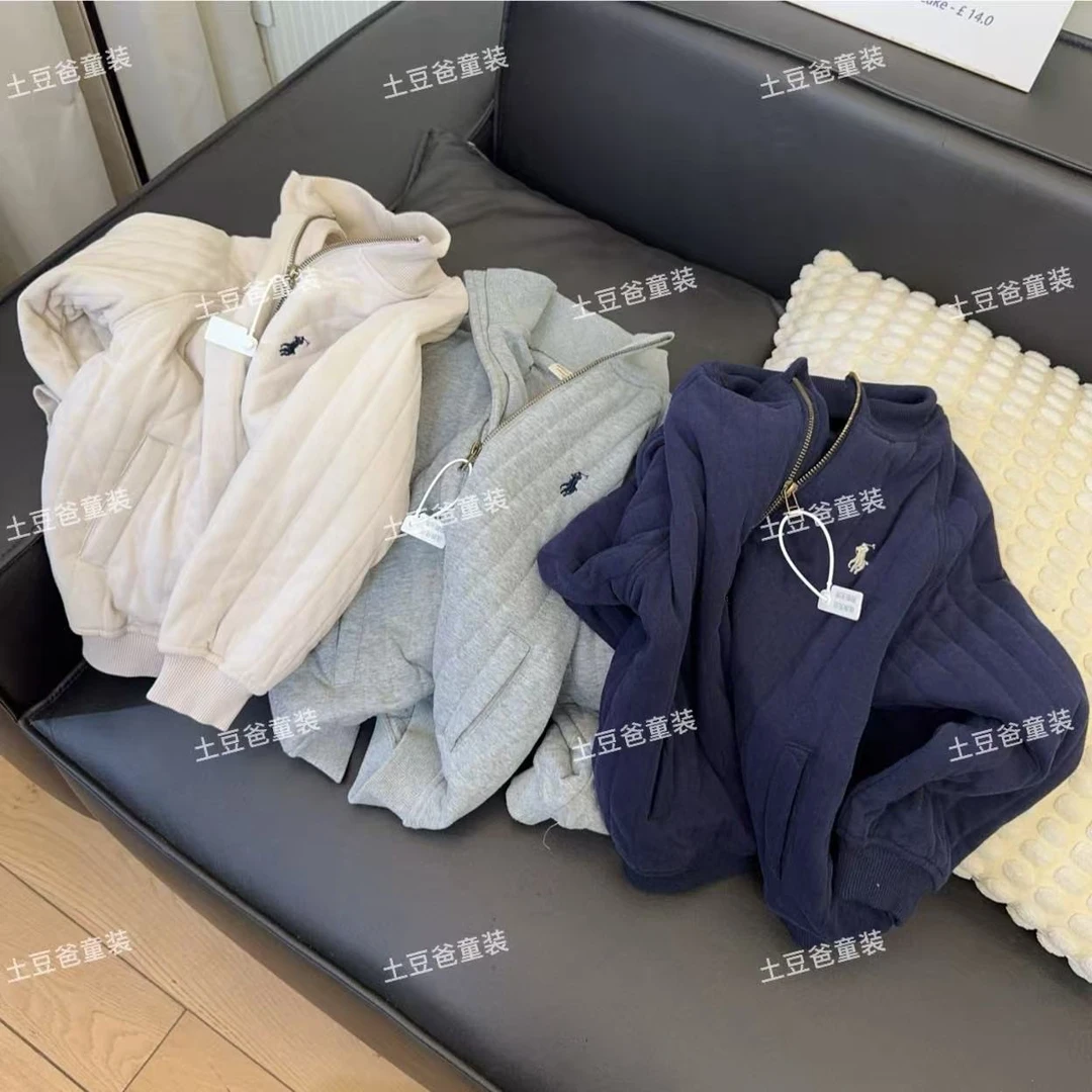 儿童外套2025秋冬新品男女童刺绣加厚拉链衫宝宝立领棒球服