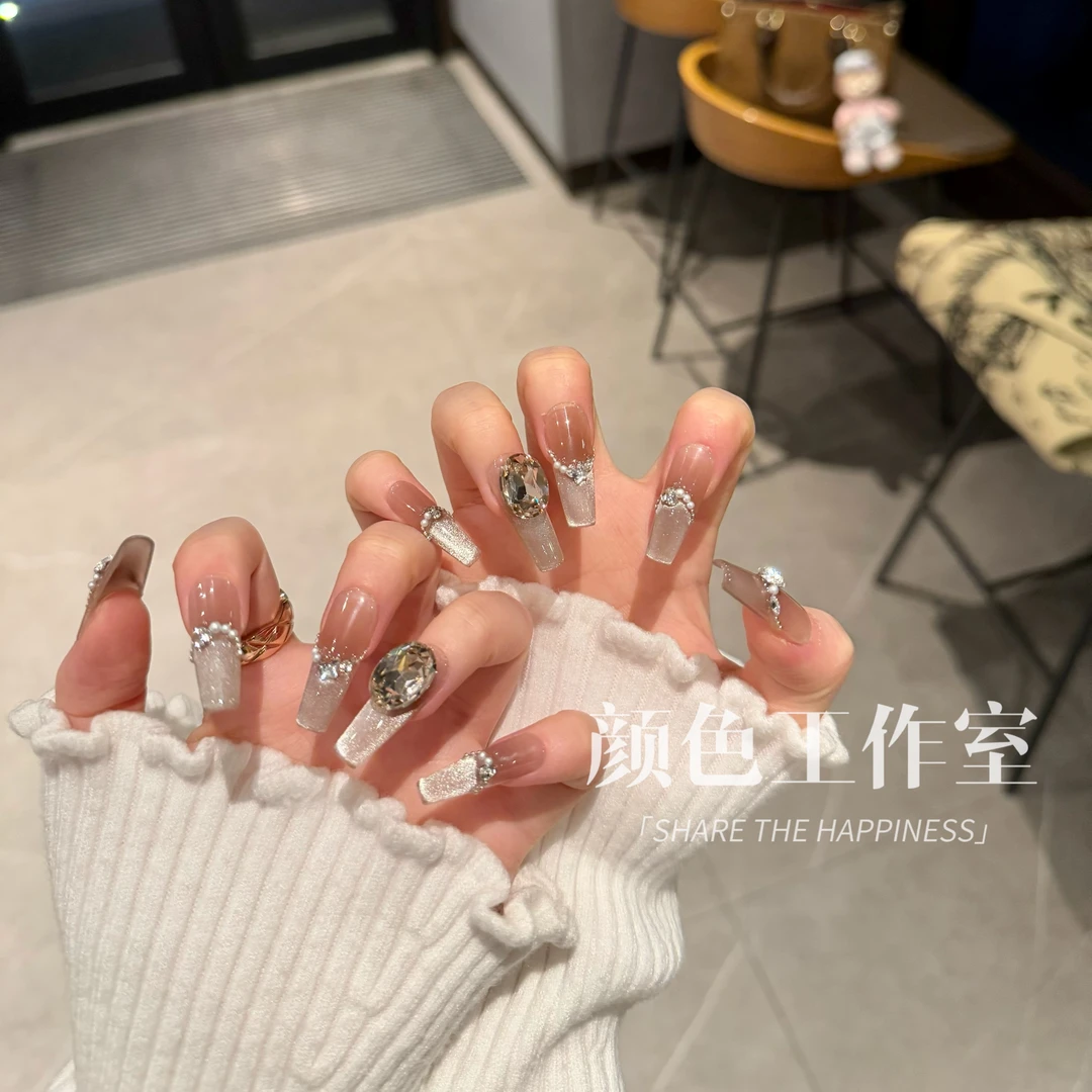 【深海珊瑚】渐变侧光猫眼气质清冷高级氛围感穿戴美甲贴片