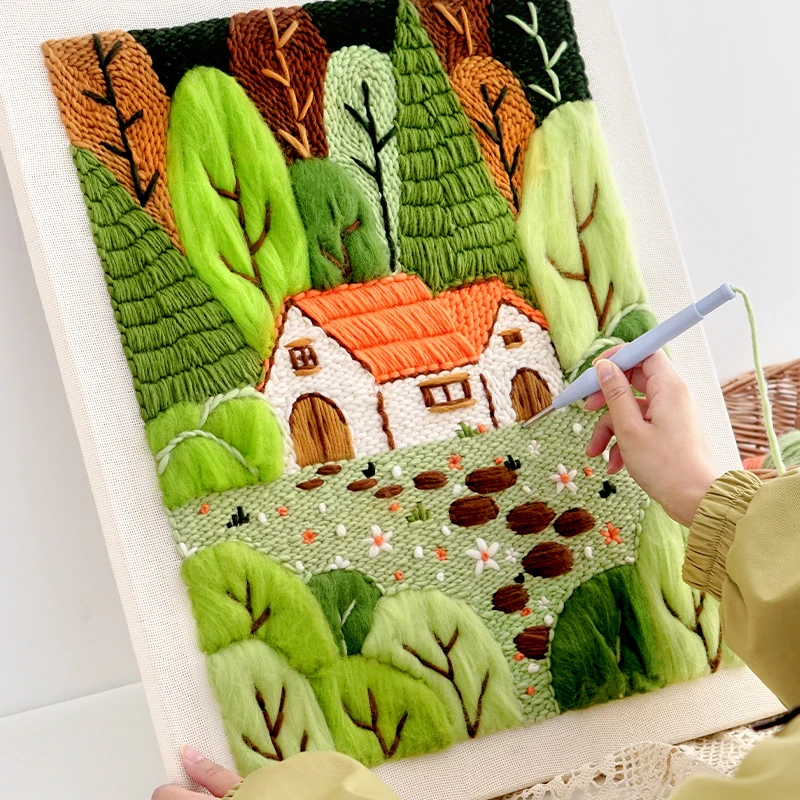 羊毛毡毛线装饰画戳戳绣相框刺绣手工diy材料包礼物成人孕期解闷