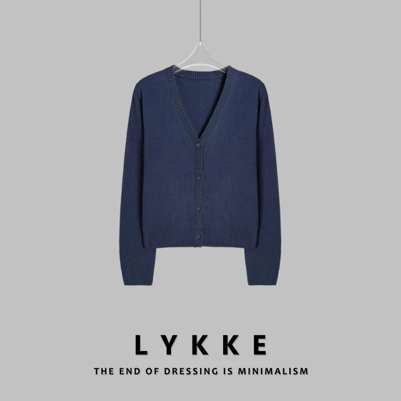 LYKKE 25新款全羊毛v领温婉气质软糯舒适针织开衫-E498