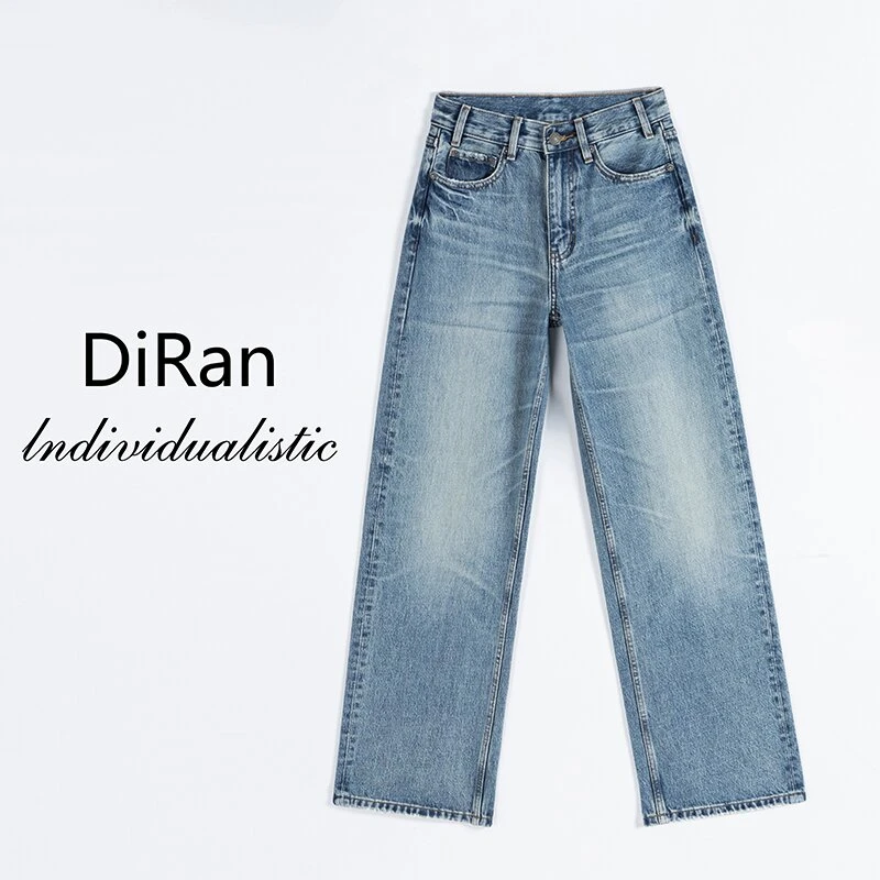 Diran-春秋季新款两个长度中高腰无弹窄版直筒牛仔裤-6918