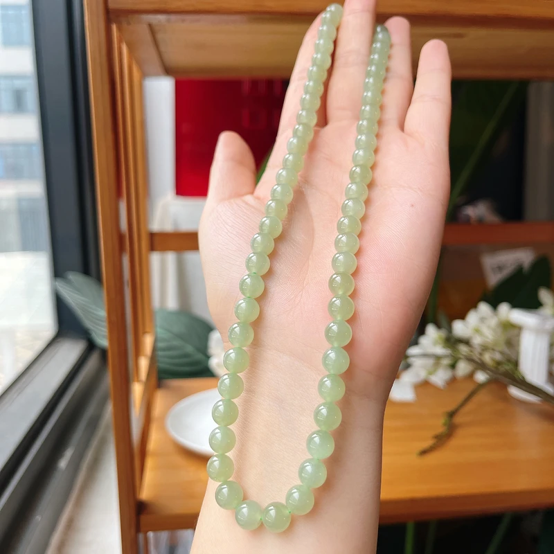 【郭老师】约8mm晴水和田玉圆珠项链 长约43cm