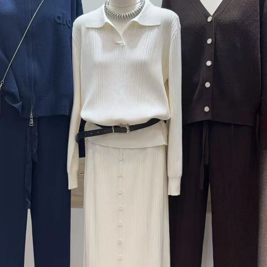 新款高级秋冬针织上衣半身裙套装