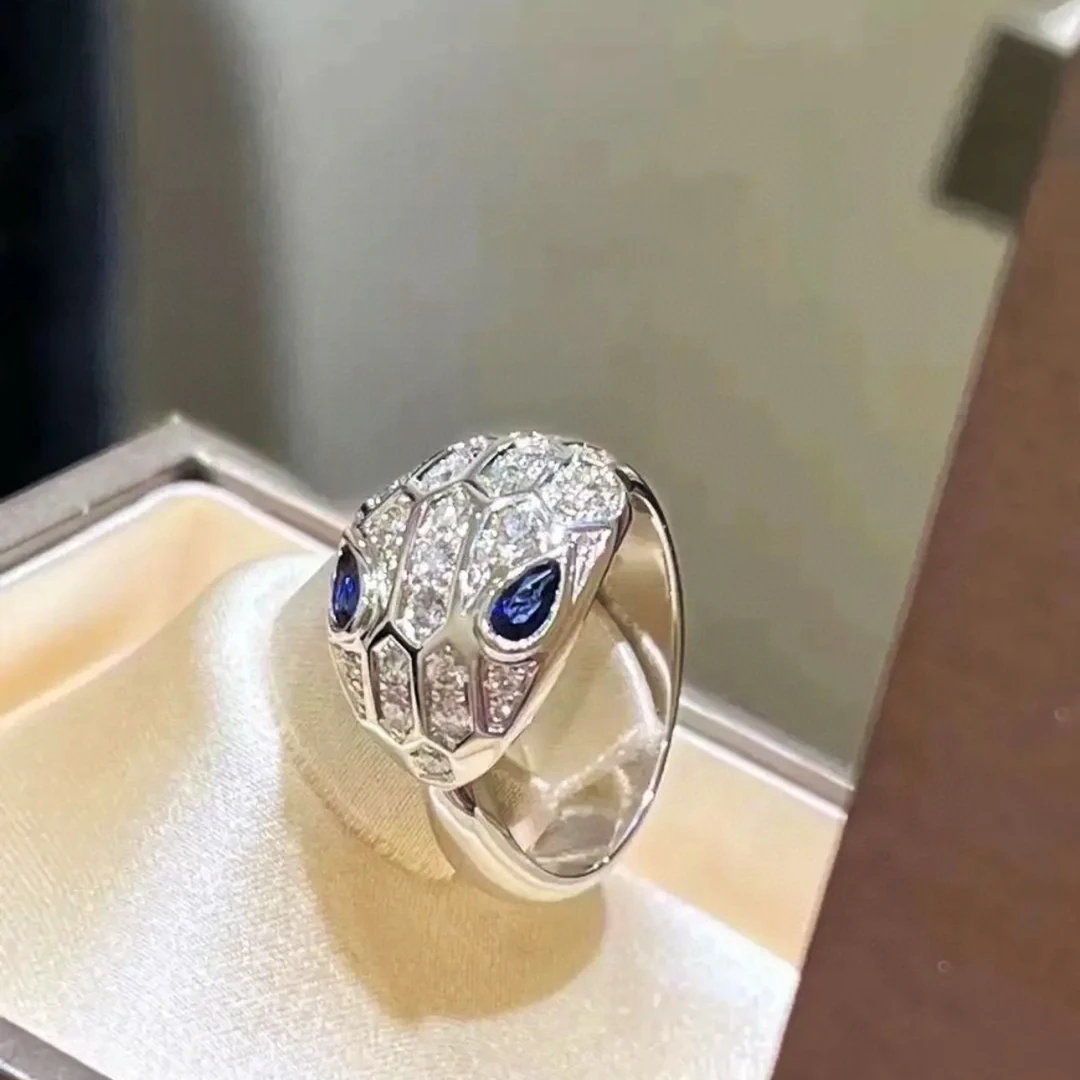 925银戒指 S925银宝家爆款蓝眼睛蛇头戒指女网红款氛围感小饰品