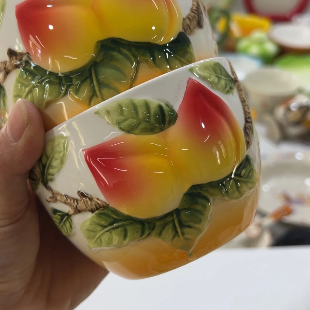 摆件陶高温陶瓷釉下彩微瑕！4个