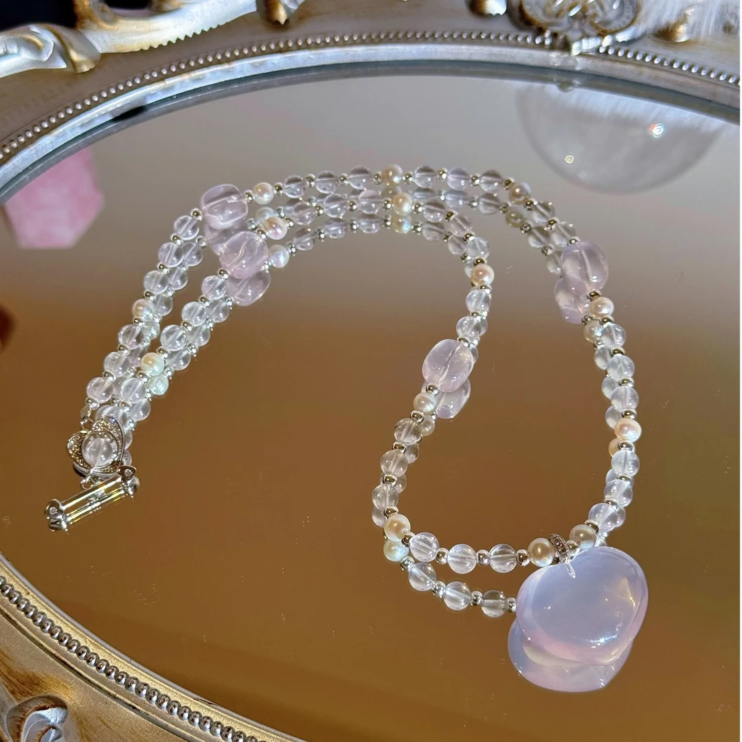 【心动时刻项链】纯净体莫桑比克粉水晶爱心项链 925银 多样性发一