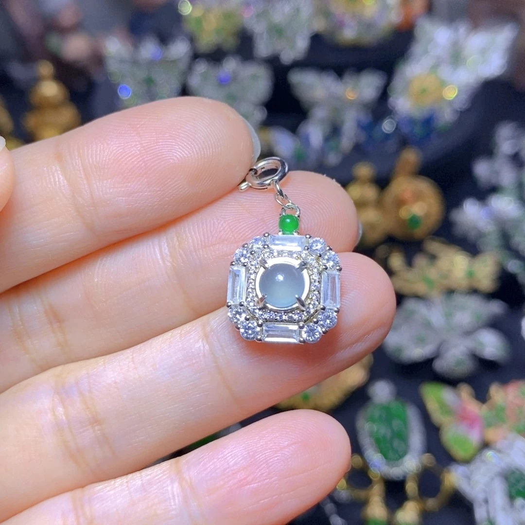 翡翠银S925镶嵌套链天然翡翠