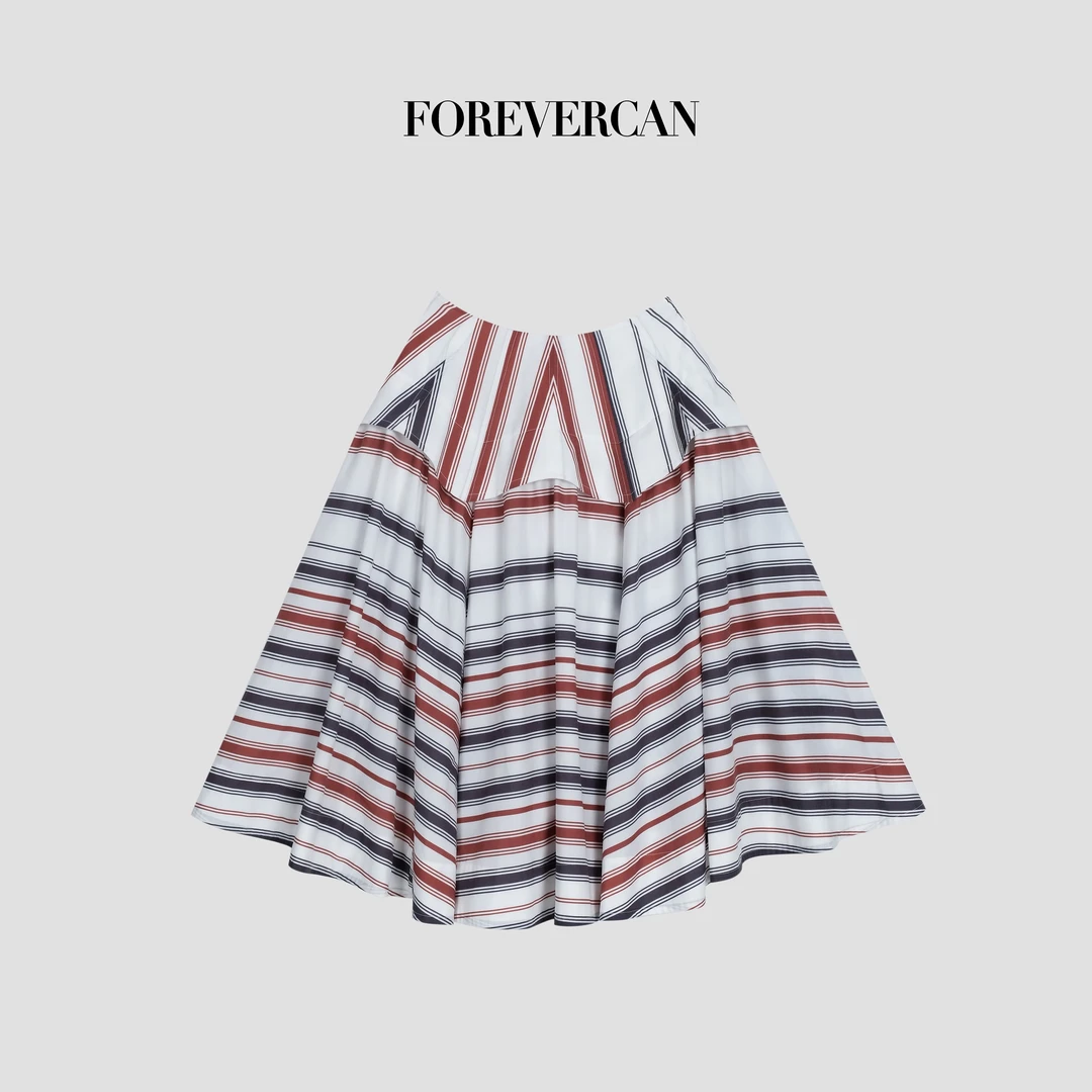 FOREVERCAN“春序日”结构感立体剪裁条纹大摆伞裙半身裙SD22943