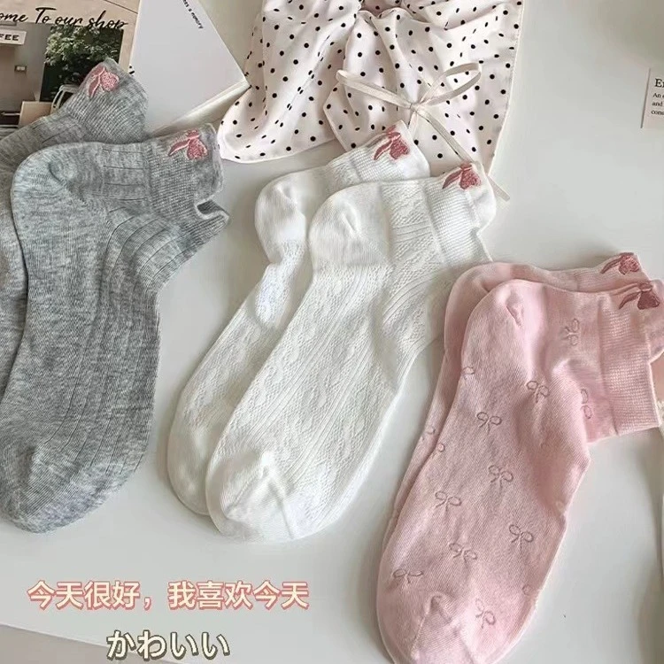 袜子爆款女蝴蝶结镂空短袜ins潮韩系少女夏季薄款低帮透气防臭袜