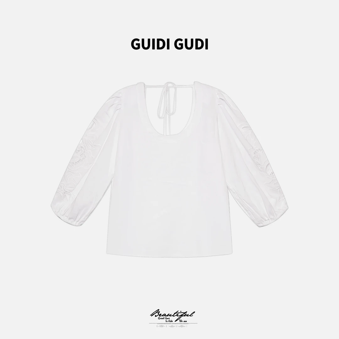 GUIDI GUDI【许愿池】黄加蓝气质百搭重工长袖上衣T恤