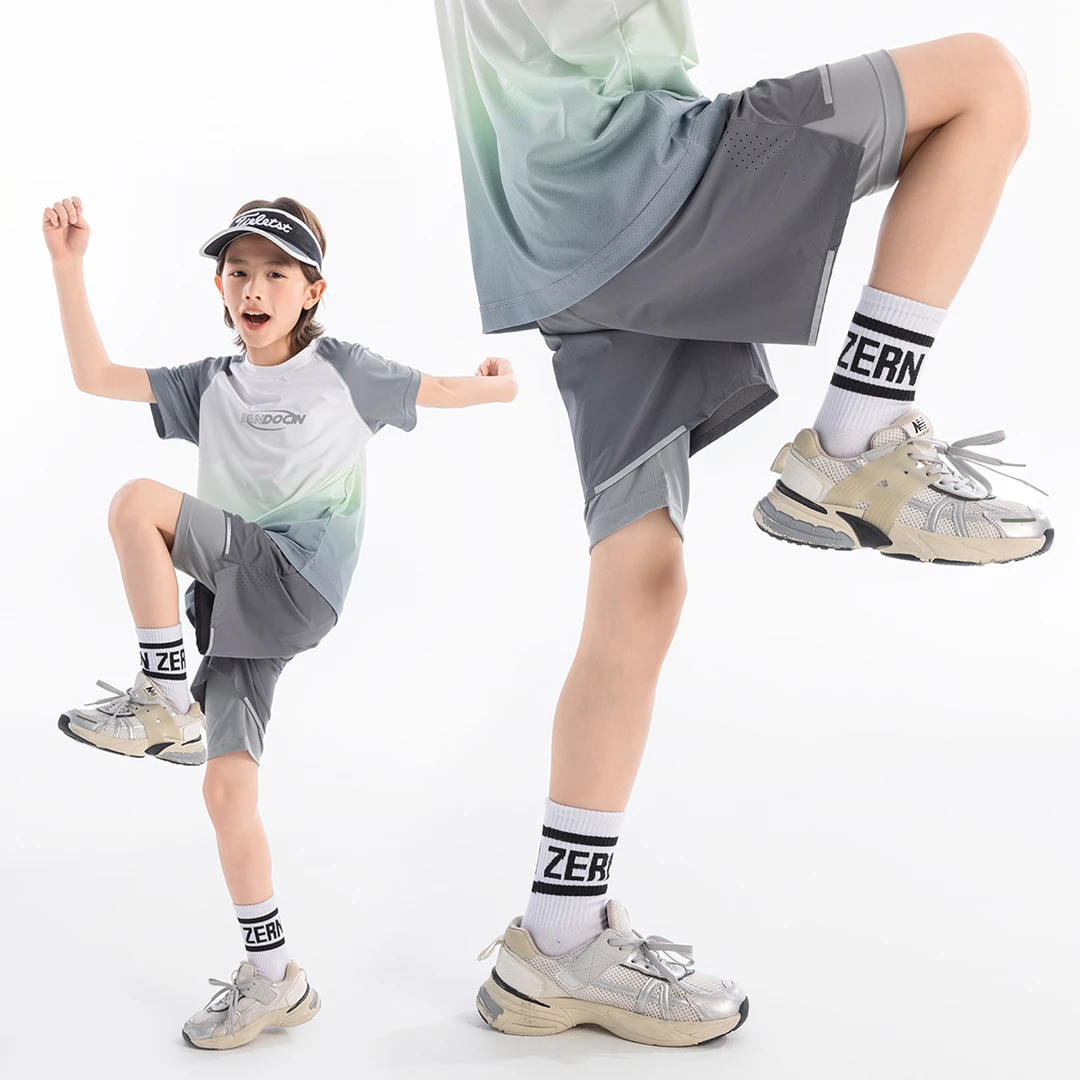 BANDOCIN/半度闲男童夏季四面弹户外运动轻薄凉感假两件透气短裤
