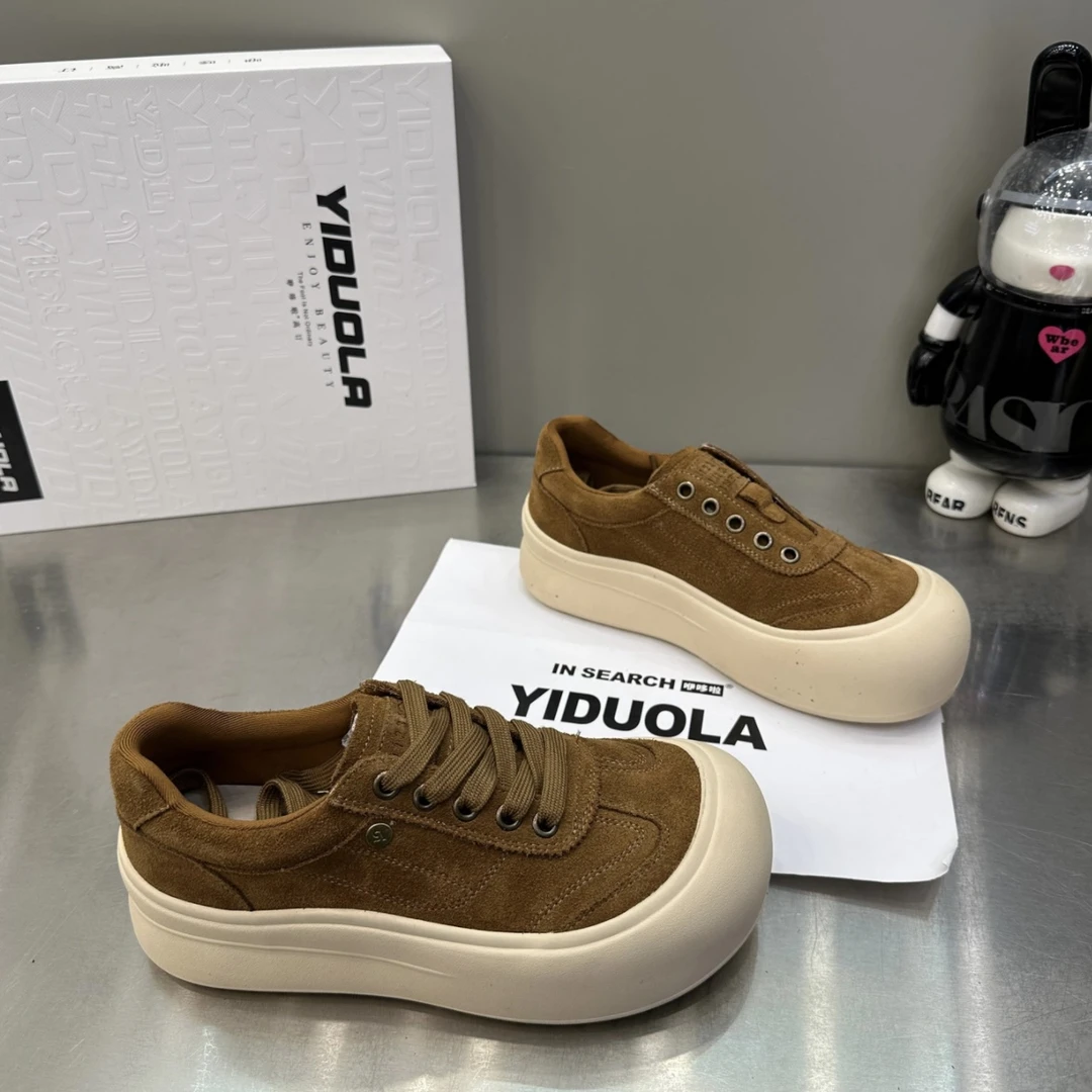 翻毛低帮奶酪面包鞋2025年新款秋季一脚蹬休闲鞋板鞋厚底复古女鞋