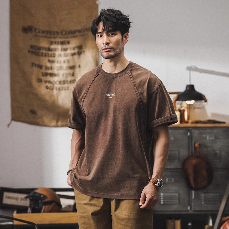 美式复古重磅T恤男短袖夏季2025新款潮牌硬汉纯棉廓形宽松上衣男