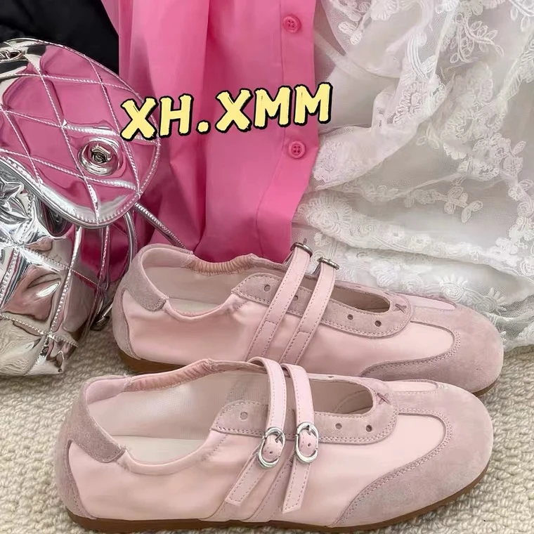 778-50设计师芭蕾德训扣带圆头平底运动休闲德训鞋复古百搭运动