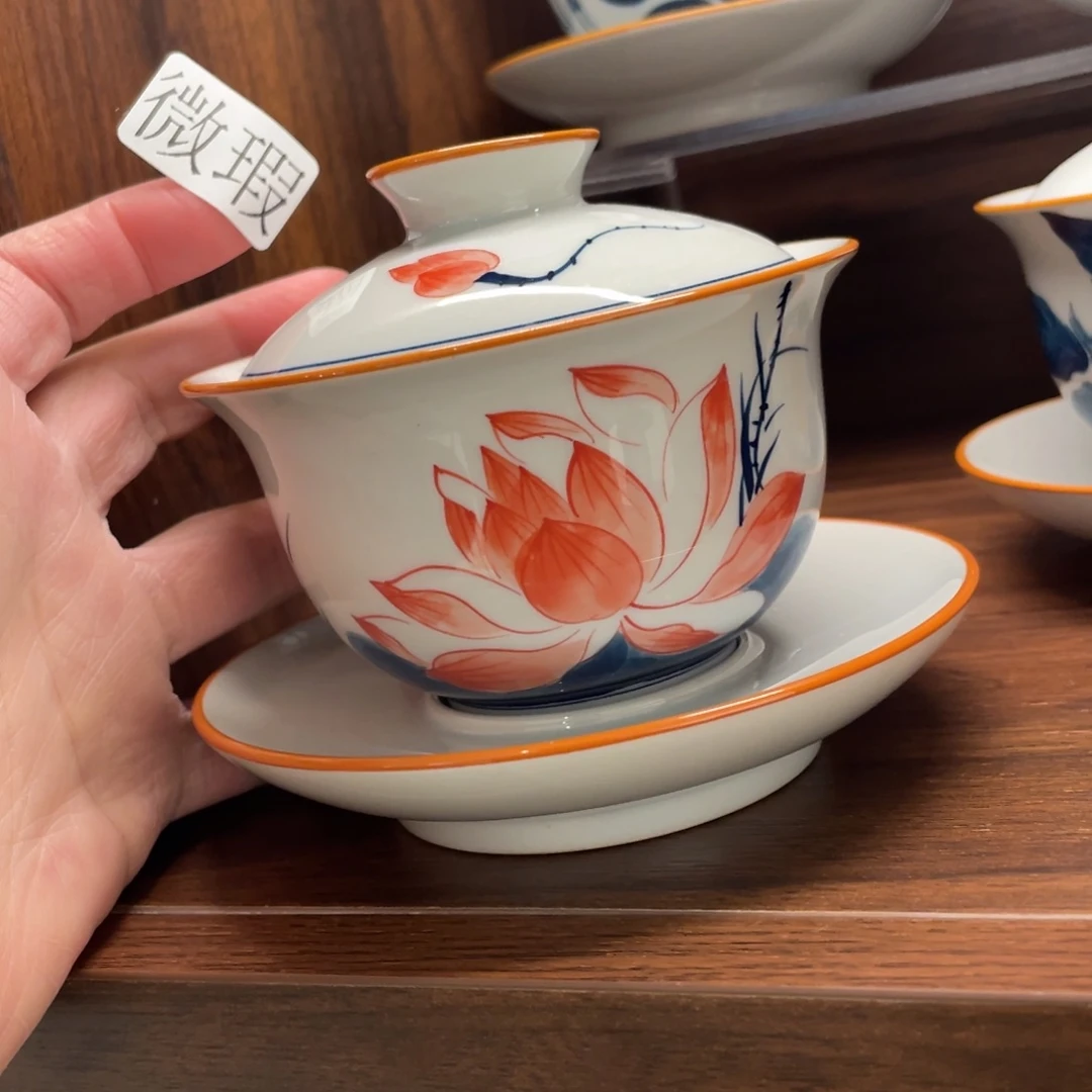 釉下手绘茶具微瑕