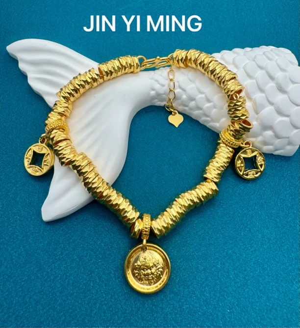 足银手链 JIN YI MING 足银999黄财神盘缠复古