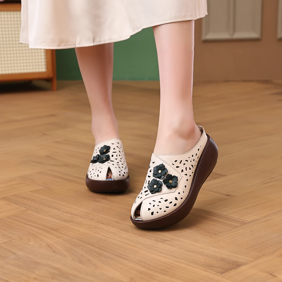 2025年夏季新款厚底包头半拖鞋中老年舒适防滑外穿凉拖鞋女2063