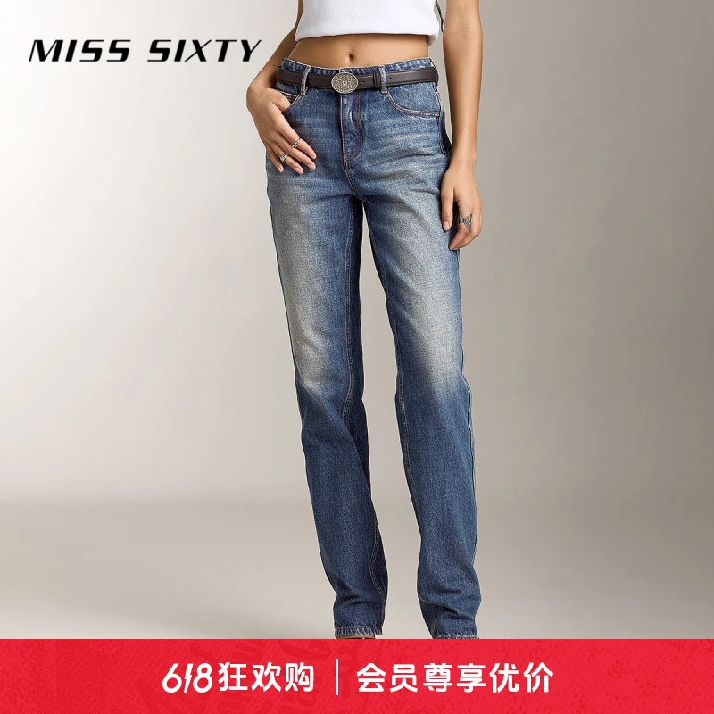 Miss Sixty秋季新款牛仔裤女高腰显瘦直筒裤复古简约百搭通勤