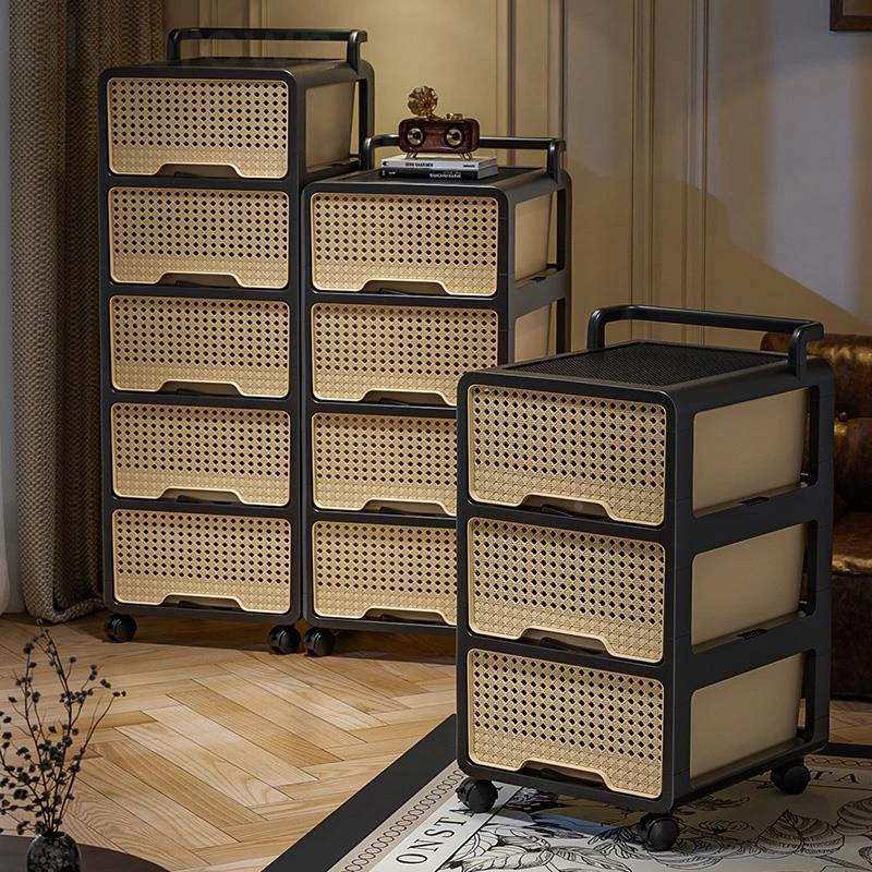 中古风小推车置物架免安装客厅移动多层零食收纳柜家用卧室床头柜