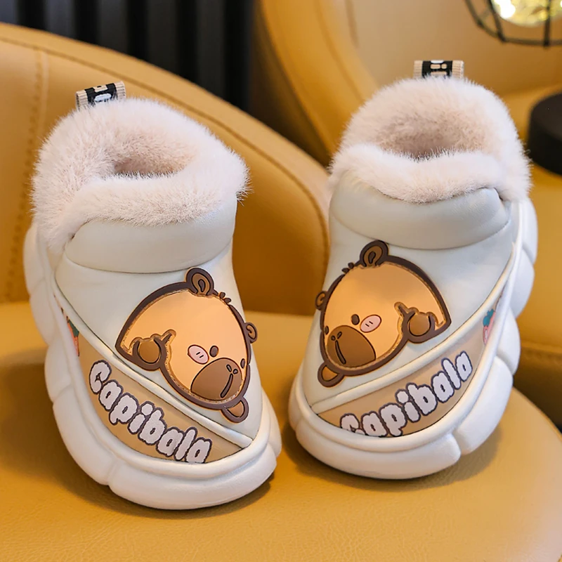 卡皮巴拉儿童棉拖鞋男女童冬季卡通可爱防滑防水室内宝宝保暖棉鞋
