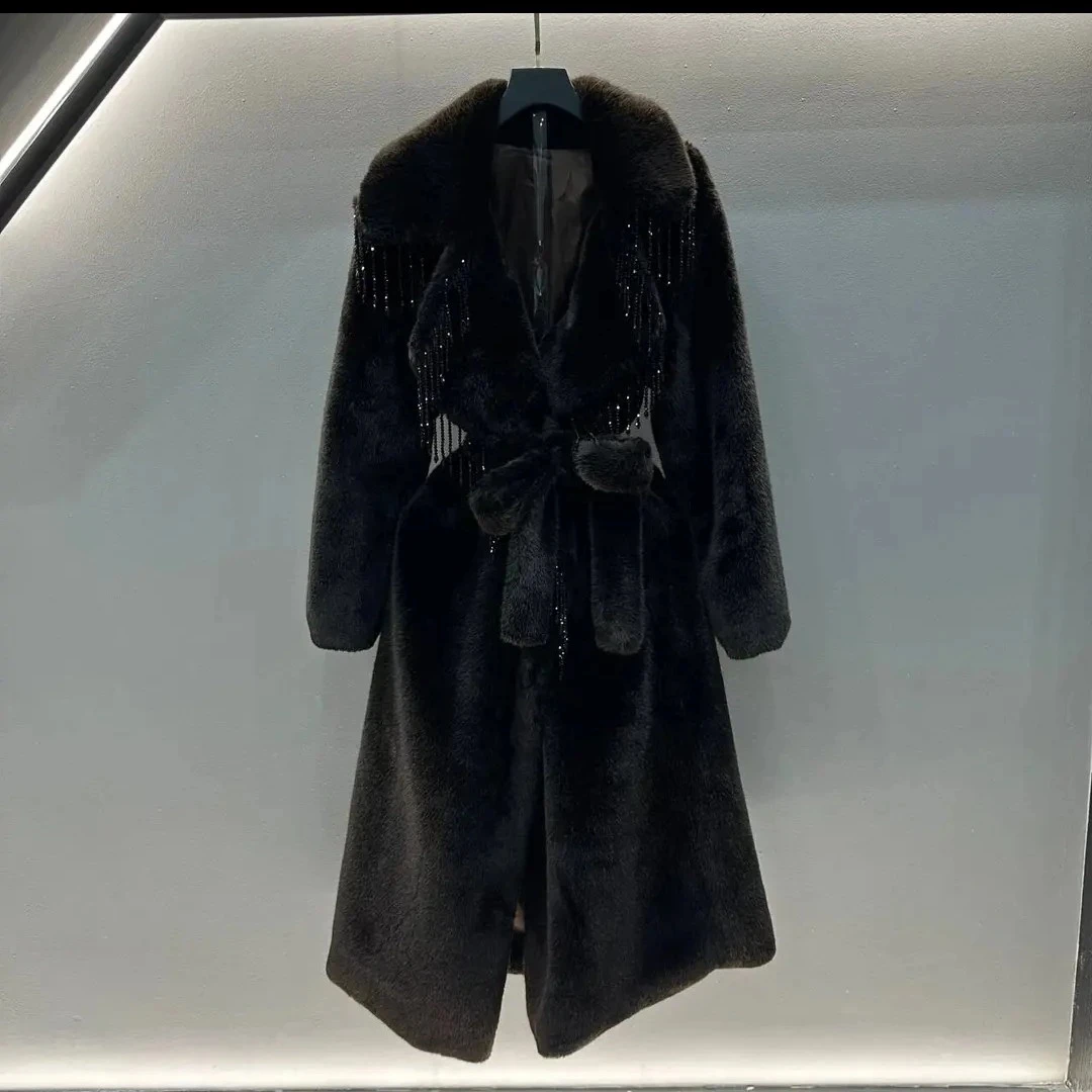 2601-G-1-1-1. 气质时尚洋气流苏大翻领加厚外套新款女中长款大衣