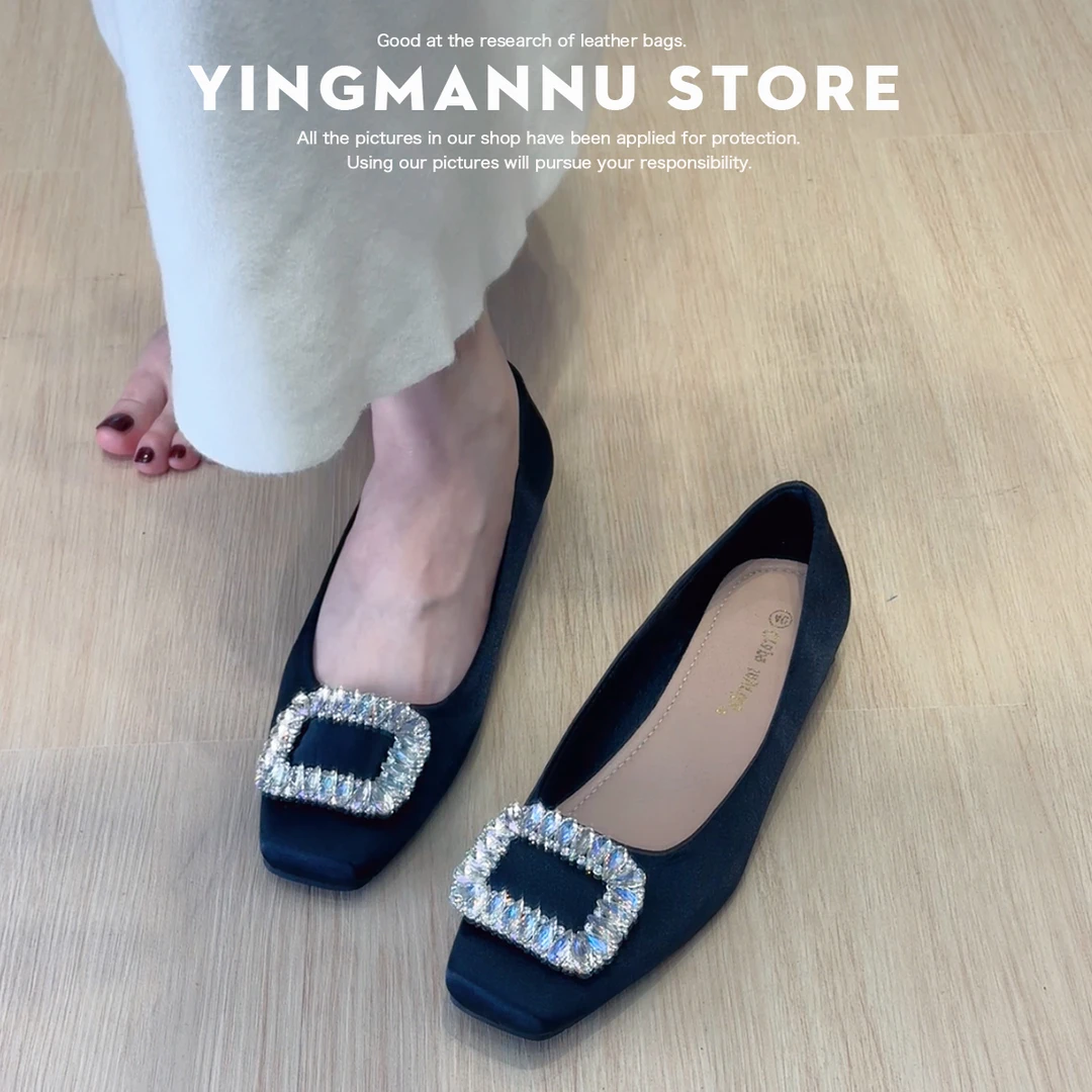 法式高端水钻方头水钻单鞋女2025春夏季新款浅口通勤时尚软底单鞋