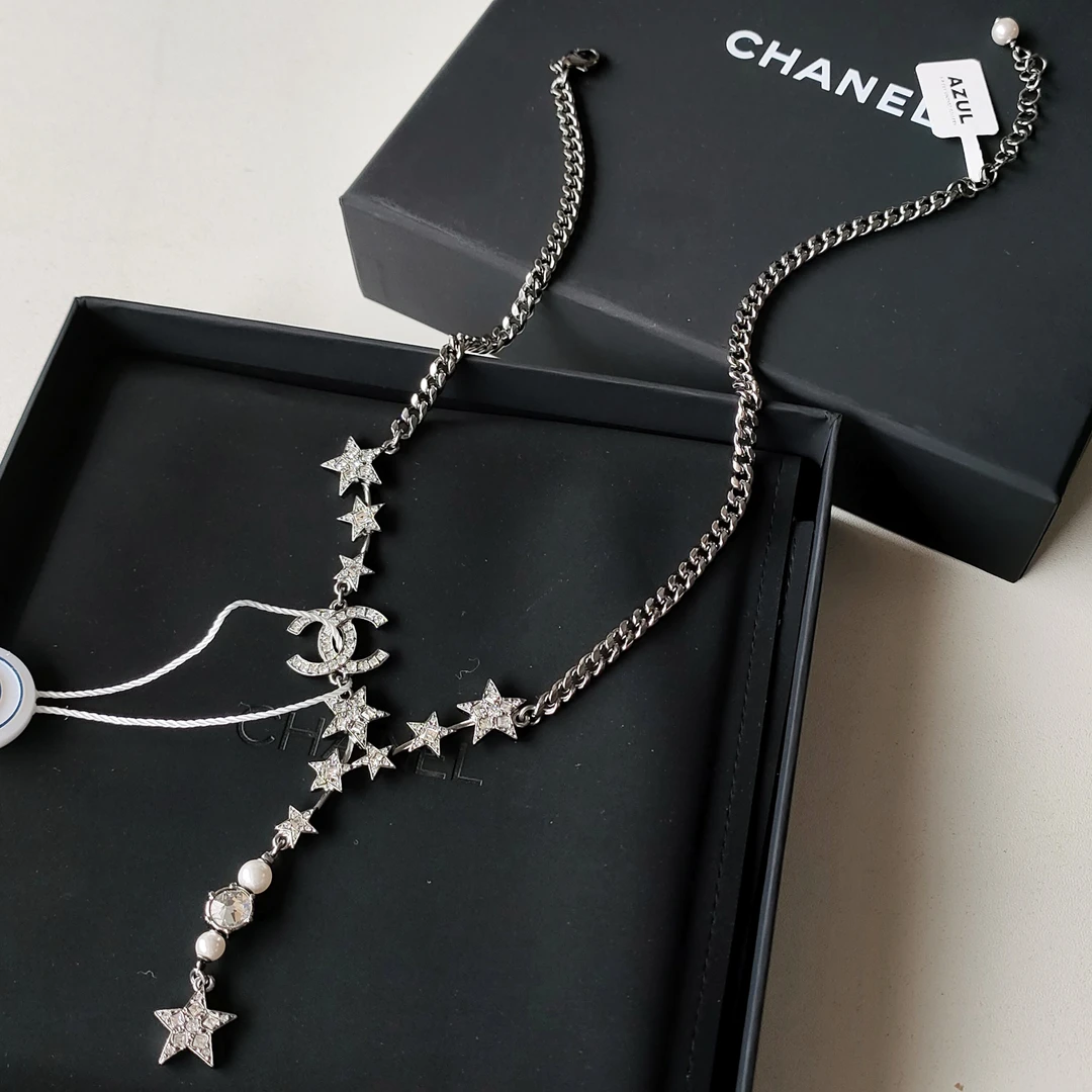 95新 Chanel/香奈儿 Azul-21S彗星系列满钻五角星双C项链44028