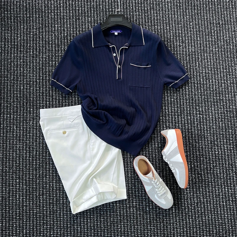 CssuGent那不勒斯100%莱赛尔针织短袖polo衫男绅士优雅透气上衣潮