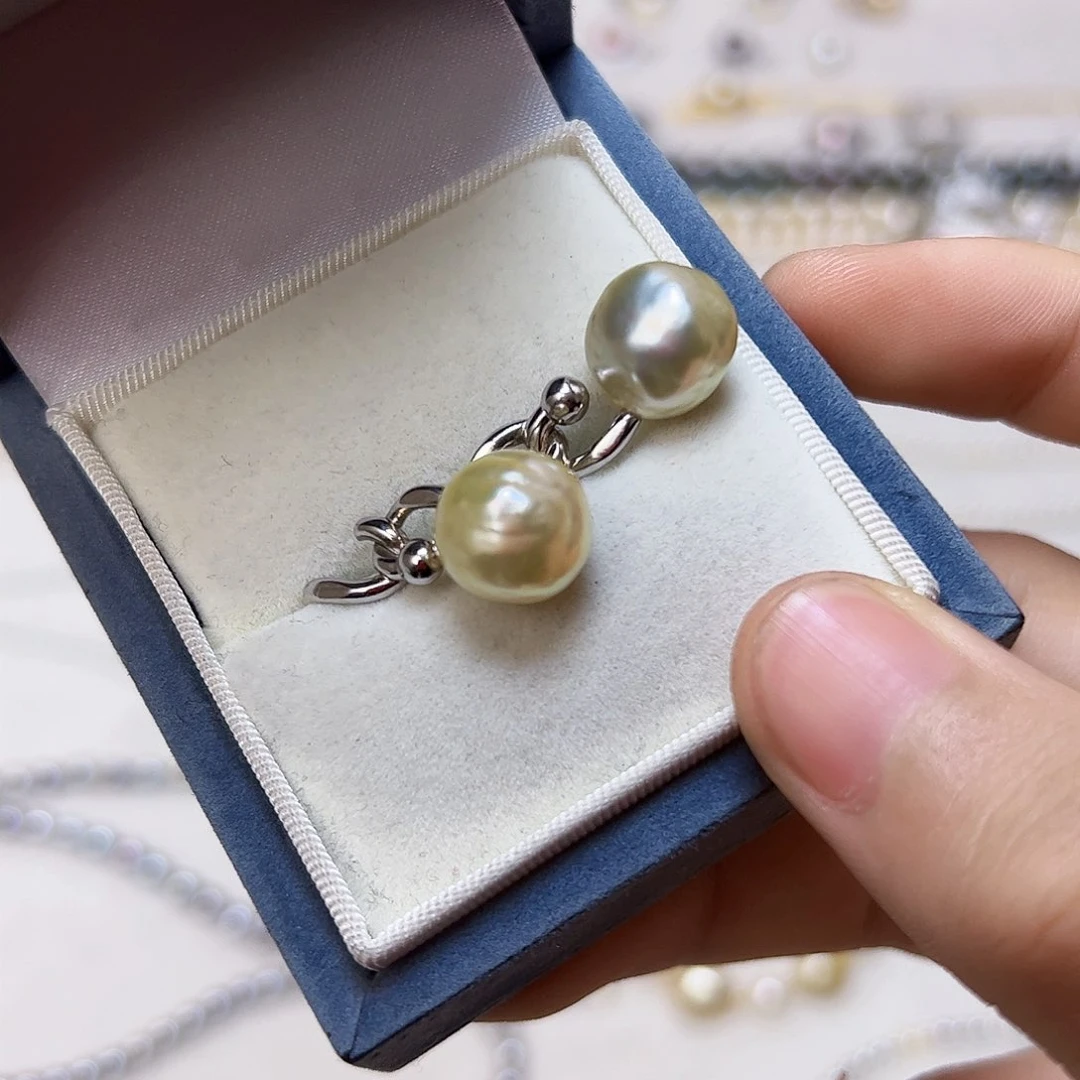 海水珍珠耳饰银S925镶嵌