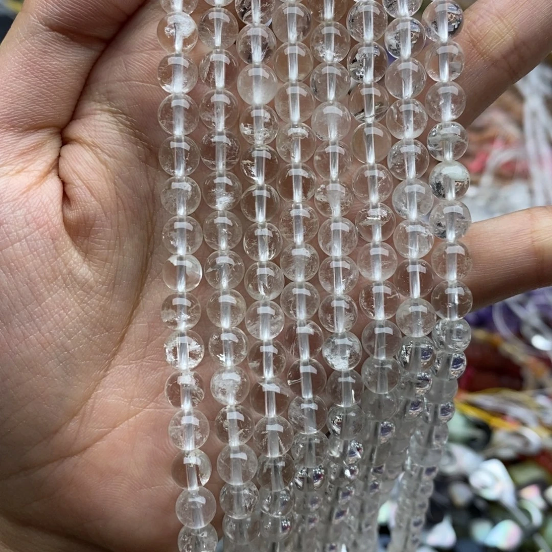 未镶嵌玛瑙/玉髓珠宝半成品一条纯天然白水晶圆珠6.5mm
