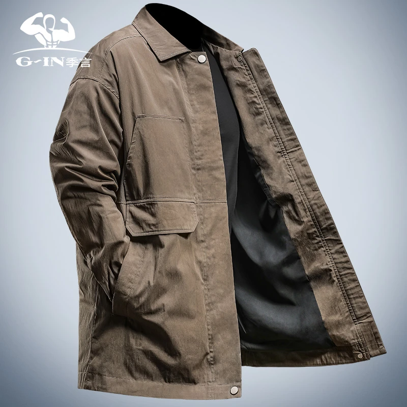 季言男士外套潮牌2025新款痞帅高级感春秋季翻领商务中长款风衣男