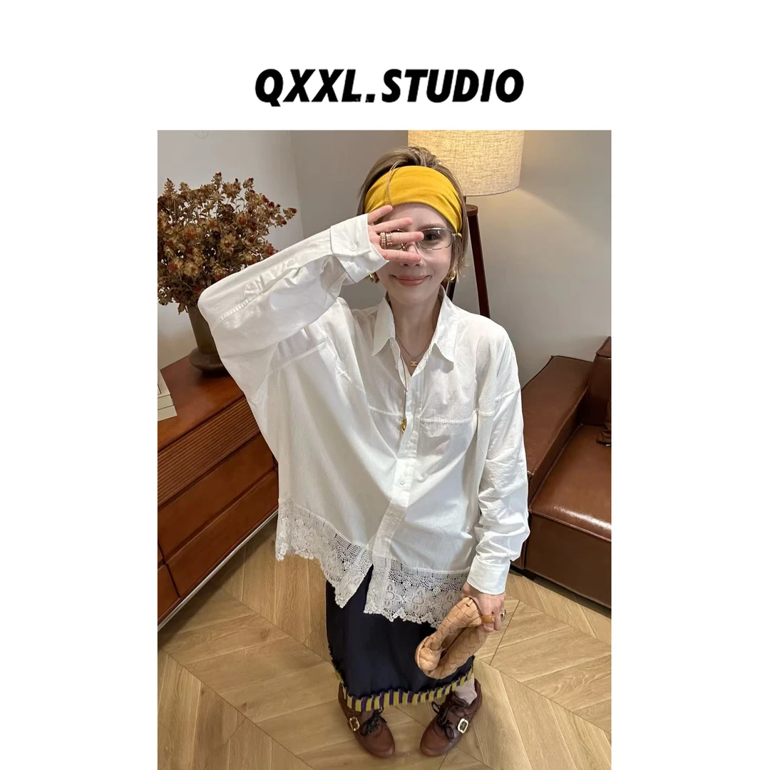 邱小小丽呀 早秋拼接蕾丝长袖衬衫女时尚小众高级感气质减龄上衣