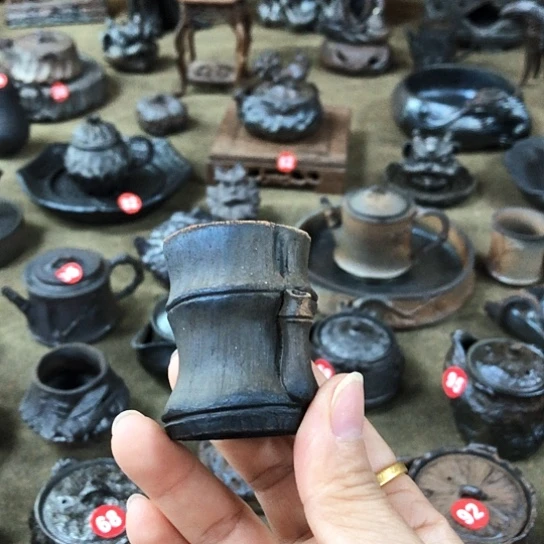 盖置全手捏柴烧茶器