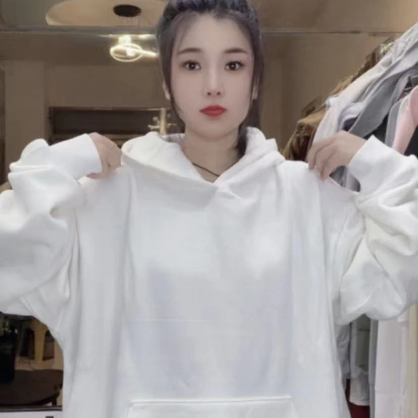 外贸高品质大码男女同款oversize白色连帽卫衣男女