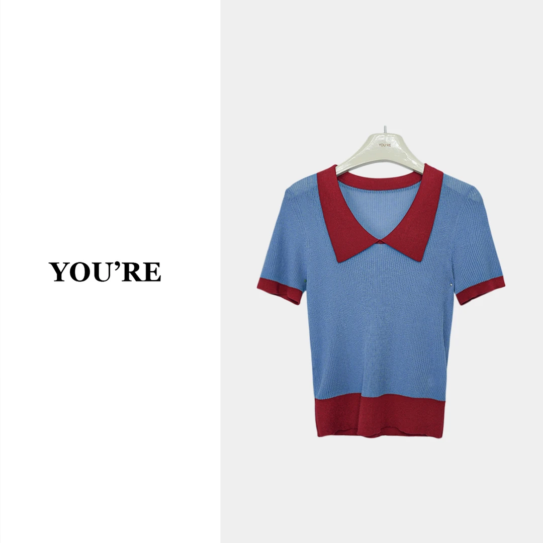 《YOU'RE 》莱赛尔时尚撞色翻领正肩短袖T恤YR8751