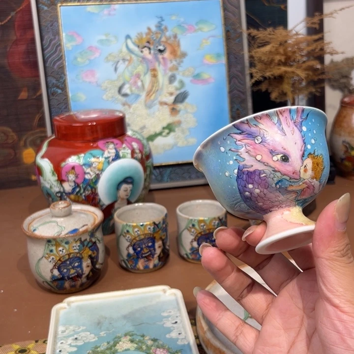 手工手绘国潮茶杯