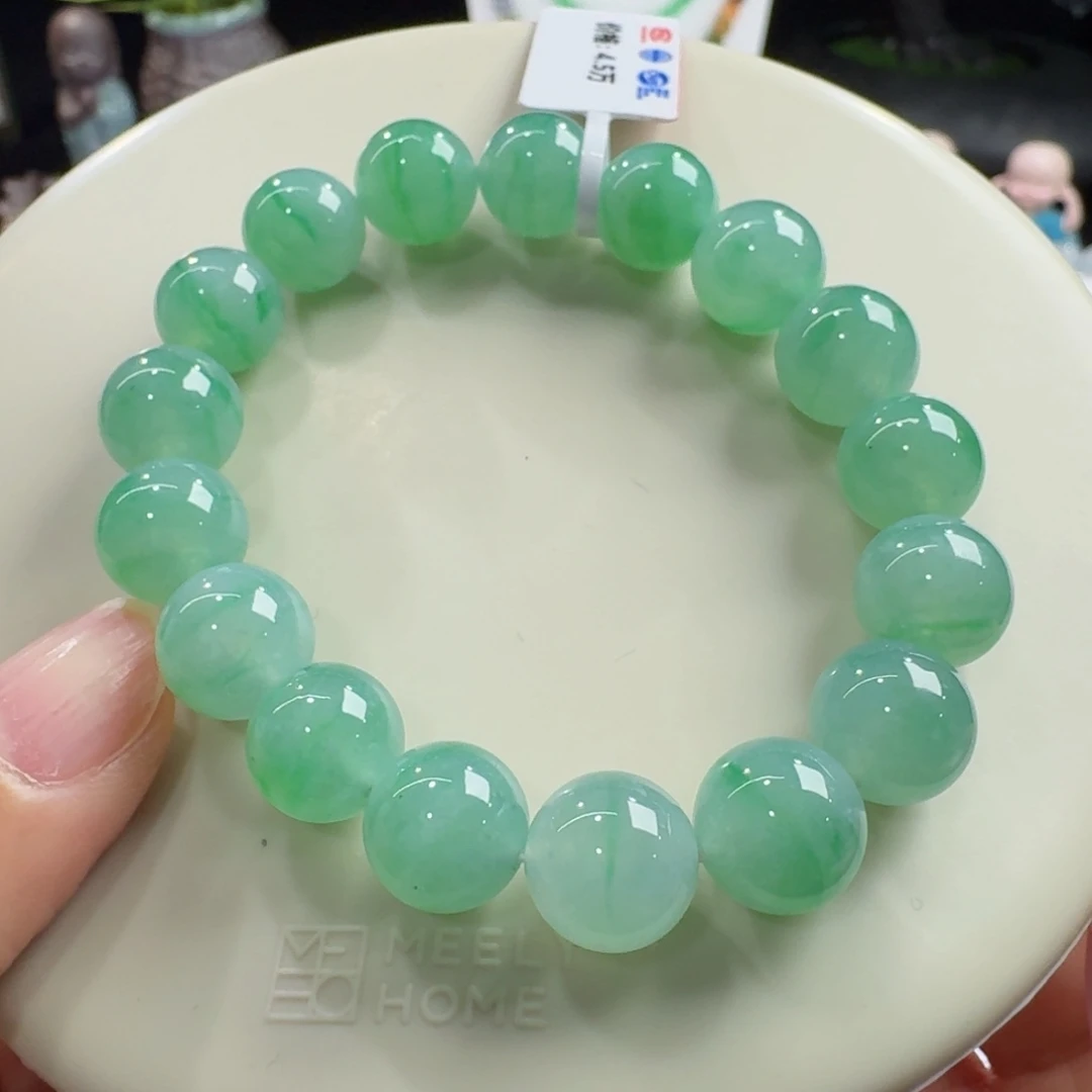 翡翠未镶嵌手链行家货果冻冰胶飘金丝阳绿单圈10.6-11.4mm
