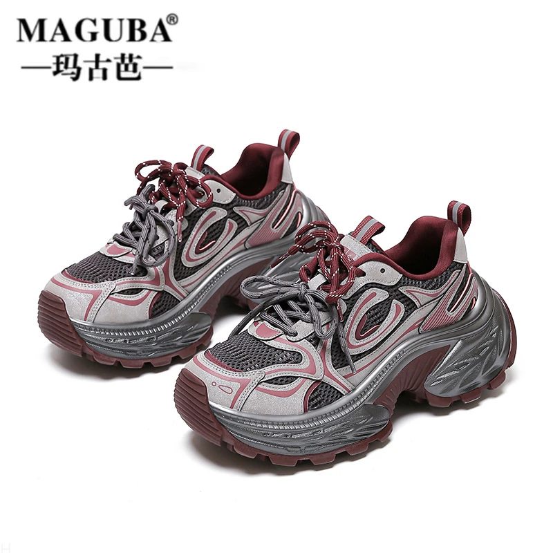 MAGUBA/玛古芭厚底老爹鞋女新款拼色透气增高软底防滑休闲运动鞋