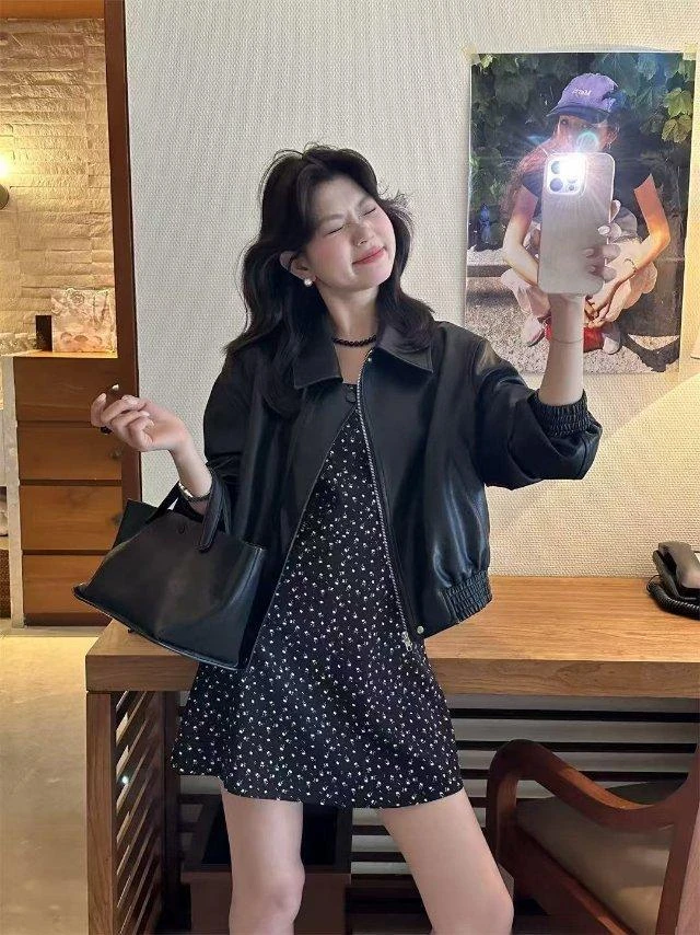 柠檬绿茶家～有内衬超软皮衣外套8212