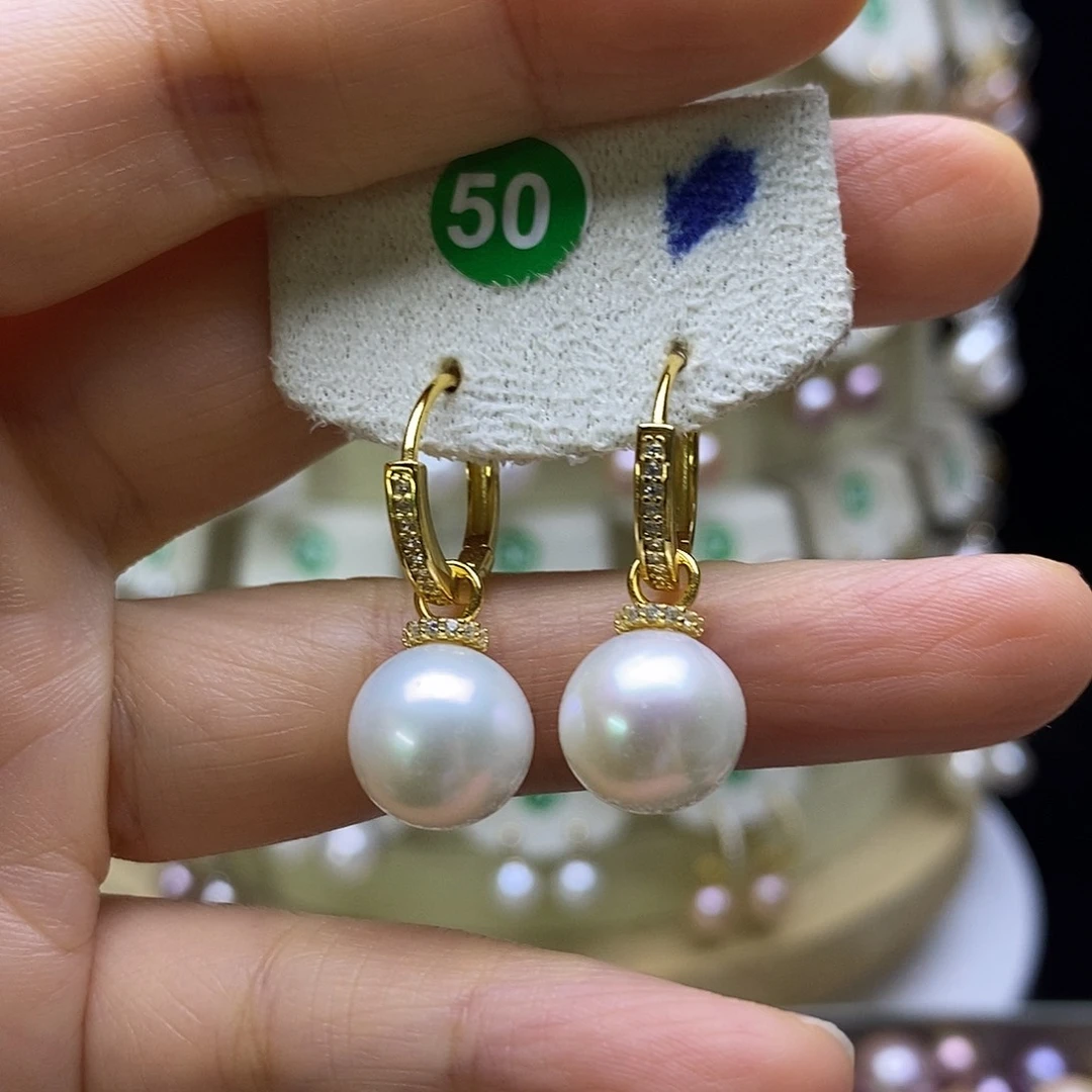 银S925镶嵌淡水珍珠耳饰