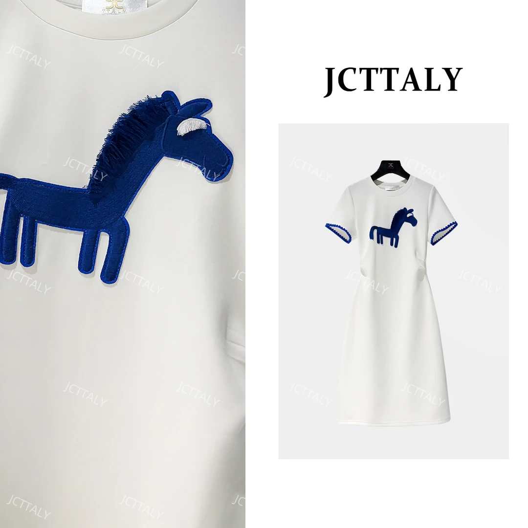 【XY】【80】时尚设计师卡通小马轻奢收腰显瘦气质连衣裙JC-A3380