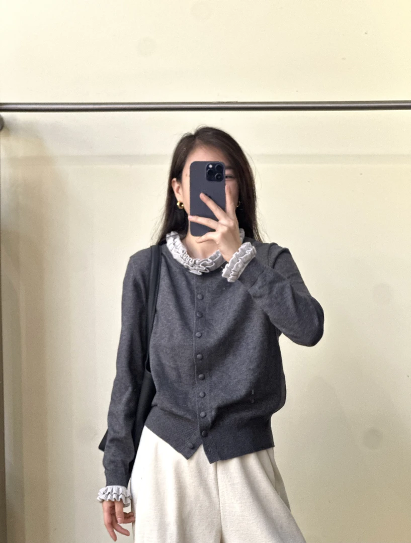 木耳边针织衫女2025年新款秋装长袖开衫毛衣外套