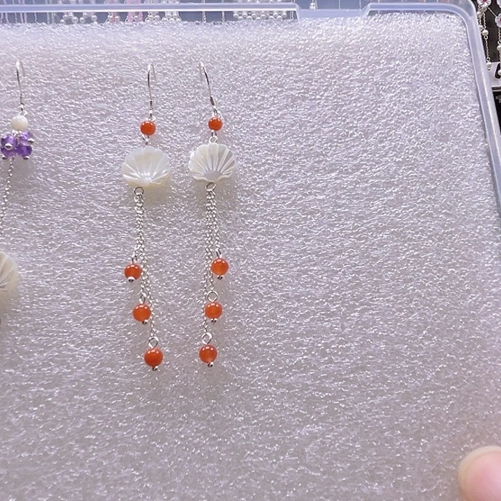 h***5银S925镶嵌淡水珍珠耳饰紫色
