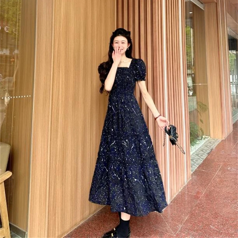 【GIRID AMSS】年夏季暗夜星空复古方领法式星空连衣裙150014