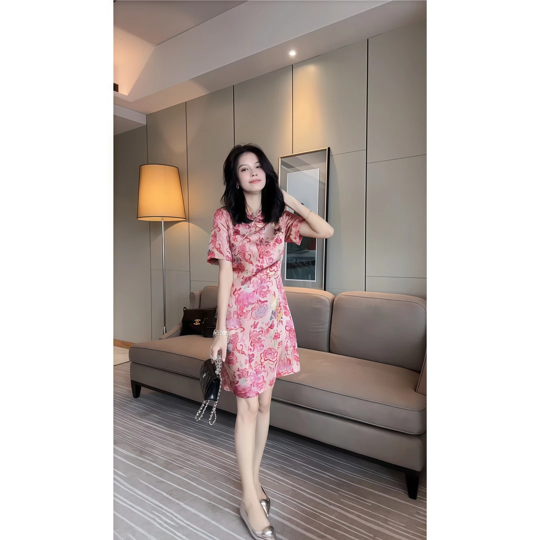 新中式国风复古碎花宽松显瘦遮肉改良旗袍连衣裙夏季时尚气质女装