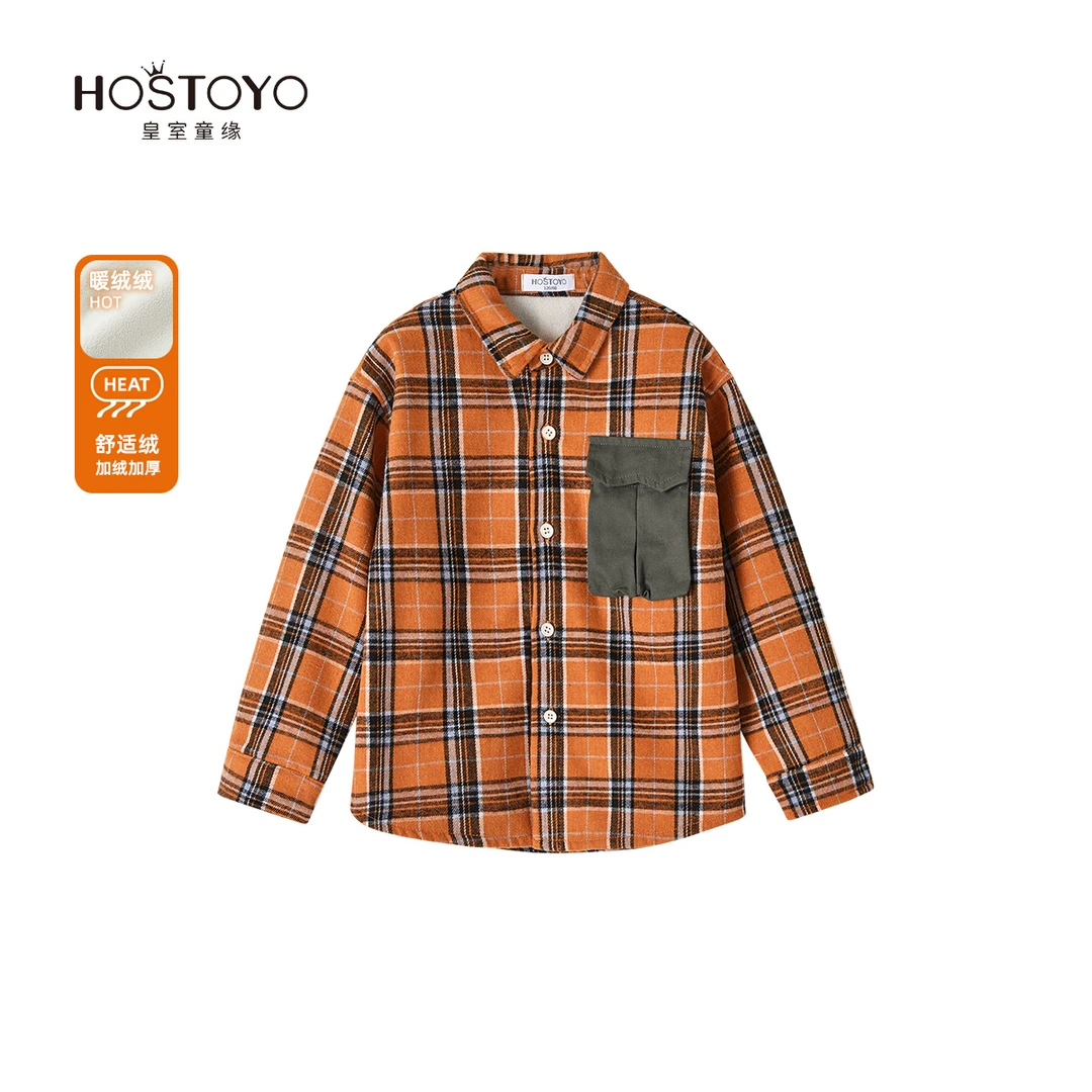 皇室童缘【加绒】2024冬季男童时尚休闲格子衬衫外套15430234004