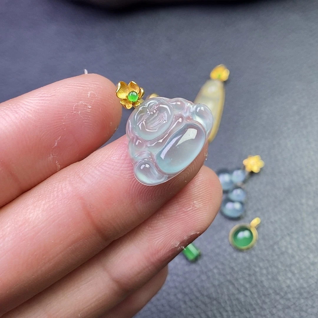 吊坠(不含链)18K金镶嵌翡翠