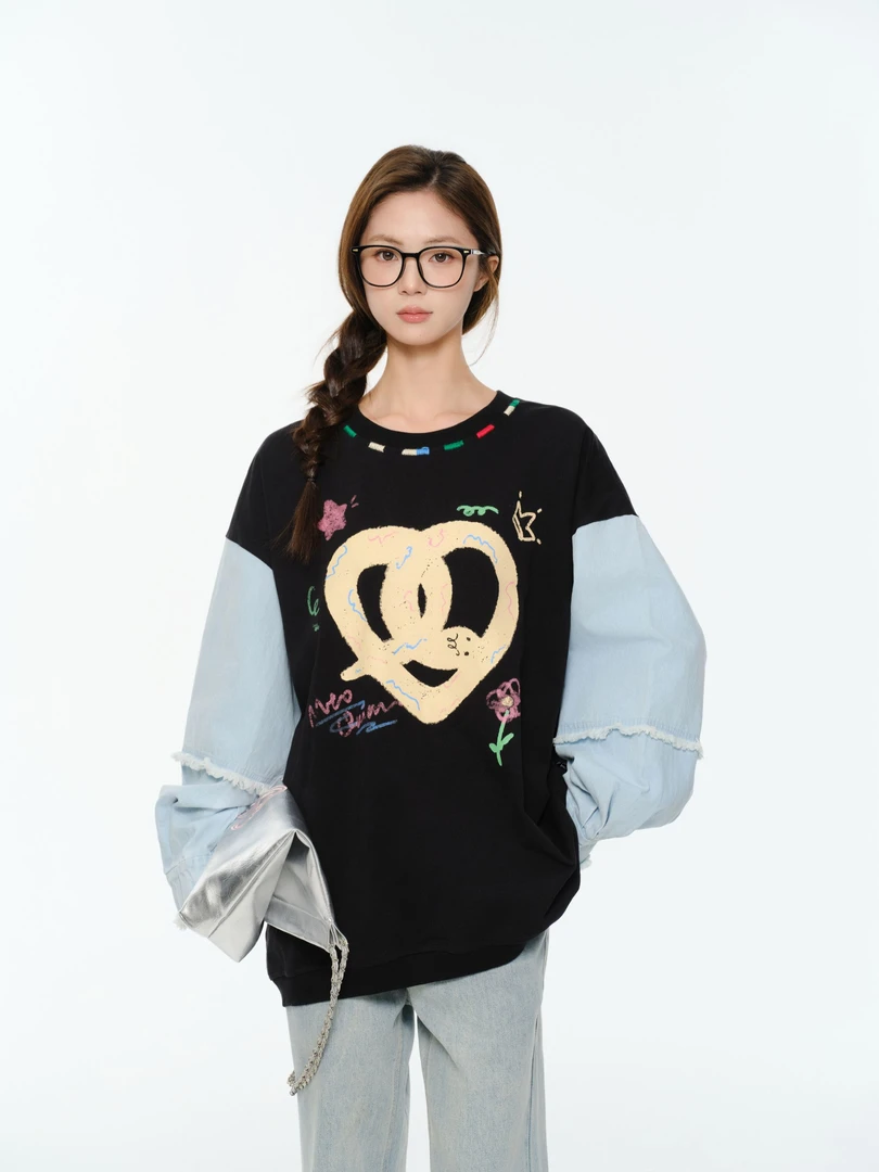 【Mto Quinn】25SS拼接牛仔袖卫衣